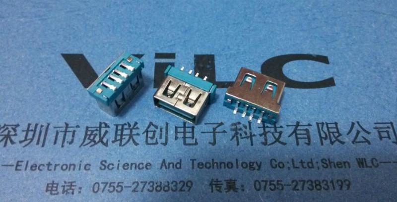 供應(yīng)AF+短體USB+180度全貼片SMT無腳+沒有固定腳-藍(lán)色膠芯