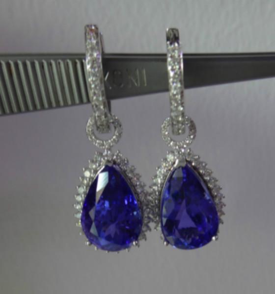 供應*美麗坦桑石耳墜水滴形坦桑寶石