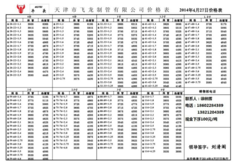 供应牛头牌大棚管价格表