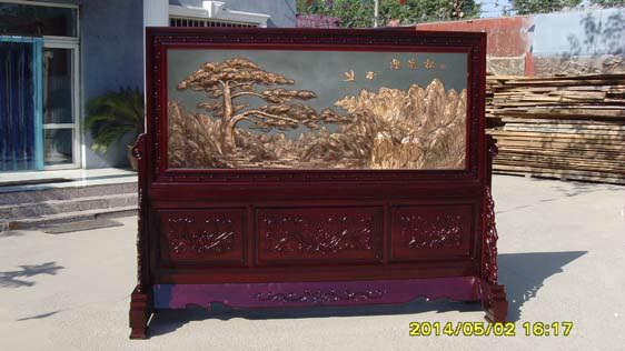 長(zhǎng)城紅木屏風(fēng)2390mm迎客松圖片