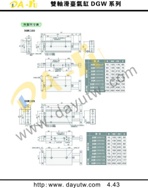 供應(yīng)廣東臺灣大禹臺灣新洲雙抽滑臺氣缸