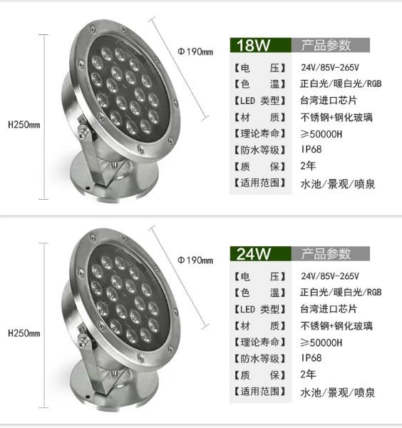 LED水底灯/水池灯水下灯喷泉灯24W图片