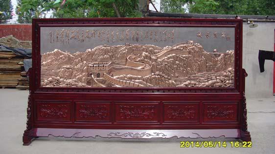 長城紅木落地屏風(fēng)4米萬里長城屏風(fēng)圖片