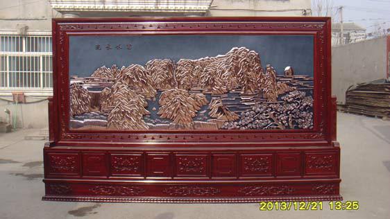 供應紅木落地柜屏3.8米富水長流屏風