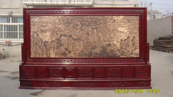 供應紅木落地柜屏3.8米富水長流屏風