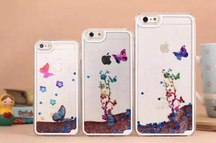 供应iphone6花蝶花流沙液体手机壳图片